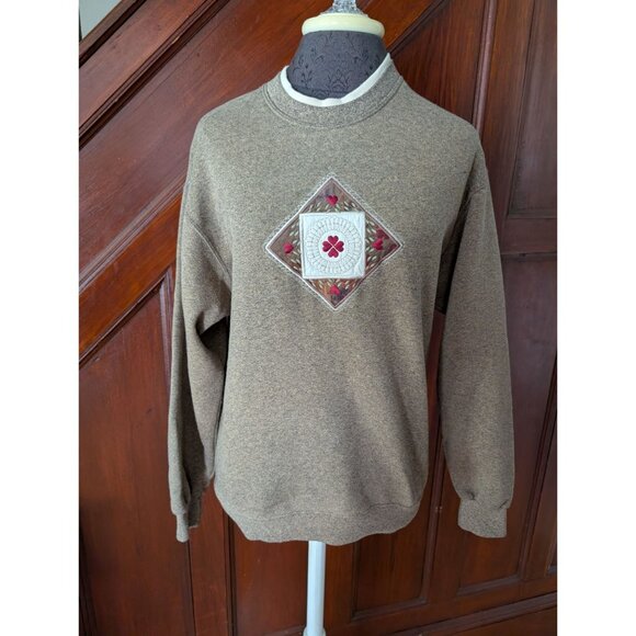 Vintage Lee Heavyweight Sweatshirt W/ Embroidered Center Panel Beige S - Picture 1 of 6